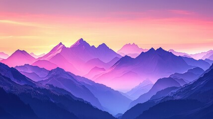 Poster - A beautiful hand-drawn mountain silhouette, highlighted by soft gradients of light, conveying a sense of peace and natural elegance
