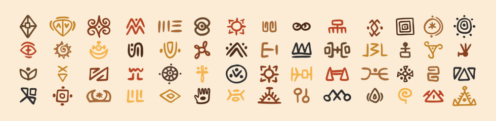 african tribal symbols abstract geometric shapes doodle decoration set. ethnic boho elements collect