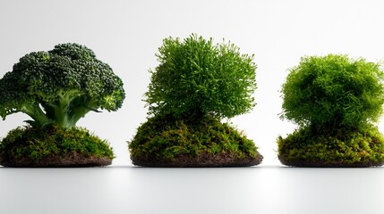 Wall Mural - Three Broccoli Crowns on Mossy Bases