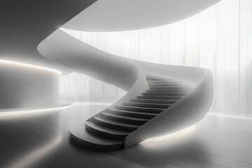 Poster - Modern spiral staircase illuminated by soft lights in a minimalistic interior design space