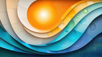 Poster - A close-up of vibrant mosaic tile art featuring intricate geometric patterns in blues, yellows, and greens.