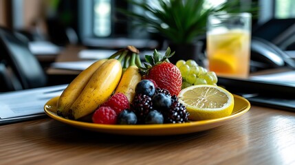 Wall Mural - Vibrant Fruit Platter on Yellow Plate