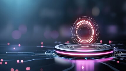 Poster - A futuristic abstract icon with neon lighting effects and a 3D holographic style.