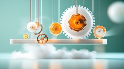 Poster - A kinetic sculpture installation that moves when viewers interact with levers and cranks.