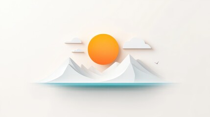 Poster - A minimalist geometric beach symbol using circles and angular shapes to create a modern, clean representation of the beach and ocean.
