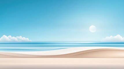 Poster - A minimalist seaside vector with smooth curves and a muted color palette, representing the simplicity of the beach and the vast ocean.