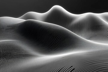 Aufkleber - Abstract black and white landscape with textured waves and contours illuminated by soft light
