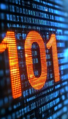 Poster - Glowing Digital Number 101 On Abstract Background - Business, Binary Code, Technology.