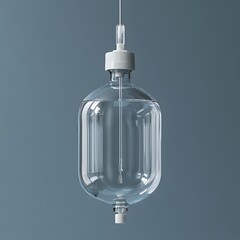 Poster - Iv drip bag transparent and filled with liquid suspended on a minimalist background simple and functional for patient care