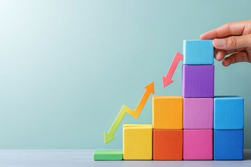 Aufkleber - Colorful building blocks arranged in ascending order demonstrate growth and progress in a creative workspace