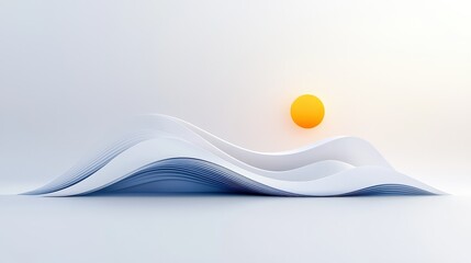 Fototapete - A sleek ocean-inspired design icon with smooth, flowing lines representing waves and a minimalist sun, capturing the peaceful essence of the sea.