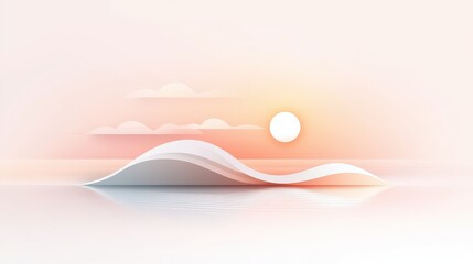Poster - A sleek seaside vector icon with minimalistic waves and a soft sun on the horizon, designed with clean lines and a pastel color palette for a calm atmosphere.