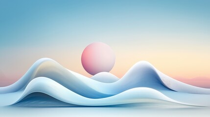 Poster - A stylized abstract coastline illustration using circular forms and soft gradients to express the meeting of ocean and shore in harmony.