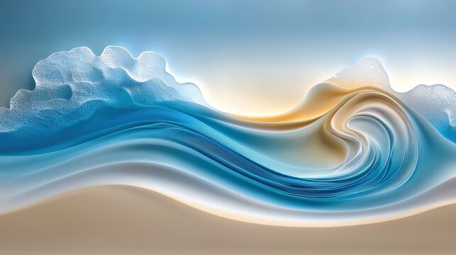 An ocean-inspired abstract design incorporating shades of blue, sandy tones, and flowing lines, creating a sense of movement and tranquility.