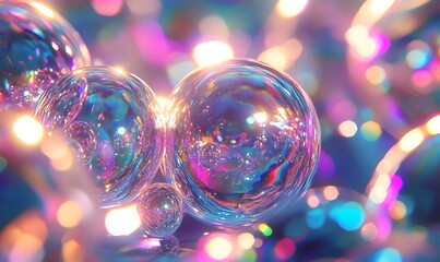 Iridescent bubbles, bokeh lights, abstract background, digital art, website design