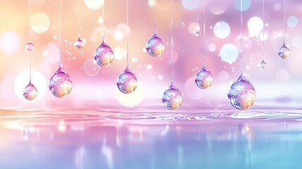 Poster - Watercolor raindrops with soft blending of pastel colors, creating a dreamy, abstract scene with the calmness of a light rainstorm.