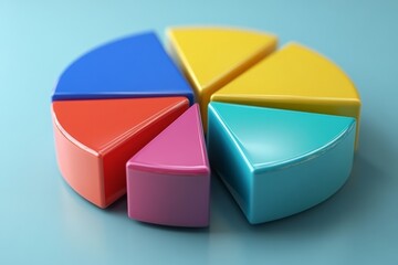 Poster - Colorful pie chart segments arranged on a light blue background for educational purposes in a classroom or presentation setting