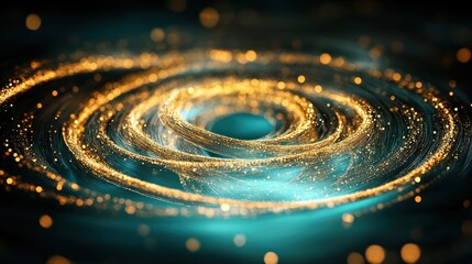 Poster - Glimmering Golden Swirls in Vibrant Blue Background Creating Abstract Cosmic Art