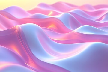 Poster - Colorful flowing waves create a surreal abstract landscape with soft gradients at sunset