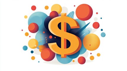Poster - Colorful Abstract Design with Dollar Sign Surrounded by Bright Geometric Shapes