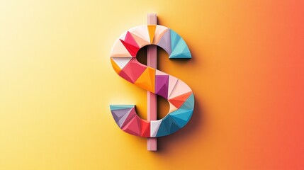 Aufkleber - Colorful Geometric Dollar Symbol Against Vibrant Gradient Background