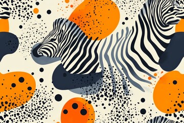 Poster - Black and white zebra patterns with vibrant orange and grey shapes for creative design inspiration
