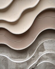 Poster - A smooth cream blending into light taupe concrete wall texture with curve wavy layers background