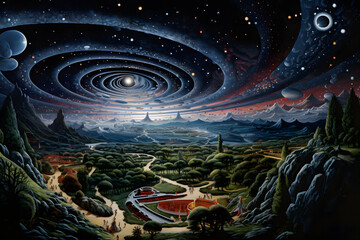Wall Mural - illustration of planets and galaxy, science fiction wallpaper Deep space beauty 3D render
