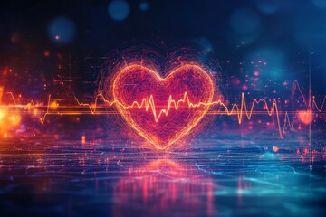 Aufkleber - Visual representation of a glowing heart with an electrocardiogram line on a dark background