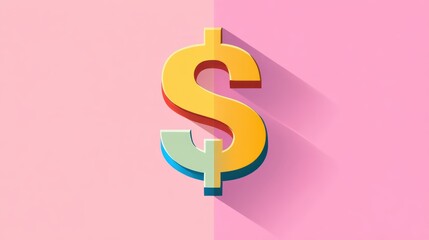 Poster - Colorful 3D Dollar Symbol with Shadow on Pink Background for Financial Concepts