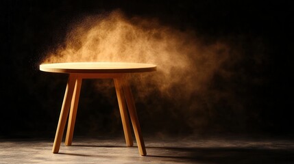 Aufkleber - Dust Cloud Rising Above Wooden Table in Soft Lighting Atmosphere
