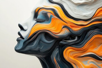 Poster - Abstract representation of a woman's profile with flowing hair in vibrant hues of orange and dark tones
