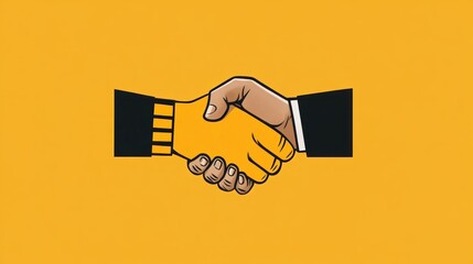 Poster - Illustrative Handshake Between Two Diverse Hands on Bright Yellow Background