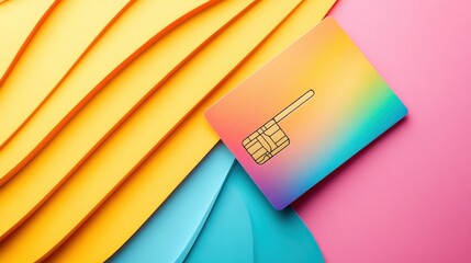 Aufkleber - Abstract Composition of Colorful Waves with Credit Card on Vibrant Background