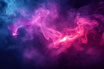 Poster - Colorful vapor swirling in vibrant hues of pink and blue, creating an abstract atmosphere of dynamic movement and depth