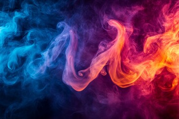 Poster - Colorful smoke swirling in vibrant hues of blue, purple, and orange against a dark background
