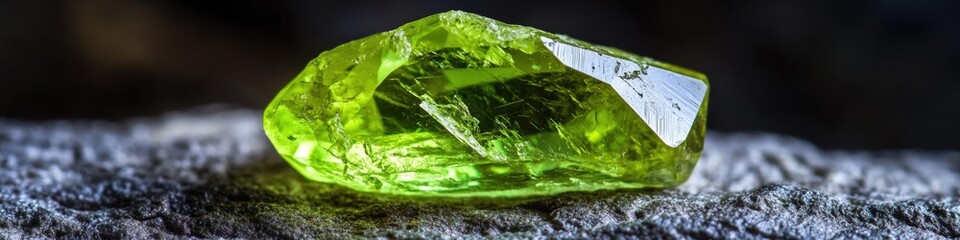 Wall Mural - A single green diamond sits on top of a wooden table, isolated on a white background