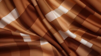 Poster - Soft Brown Checkered Fabric Texture Draped Elegantly with Warm Tones and Gentle Light for Stylish Interior Design and Fashion Applications