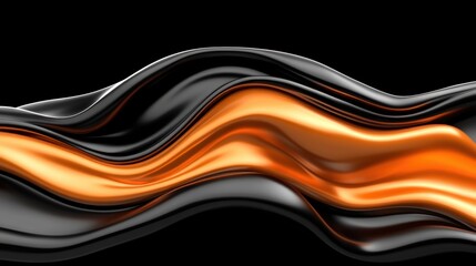 Aufkleber - Flowing Waves of Black and Orange Liquid with Smooth Textures on Dark Background