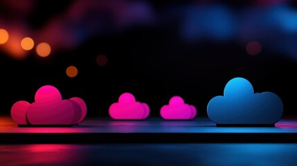 Poster - Colorful Cloud Shapes with Soft Glow in a Creative Night Setting