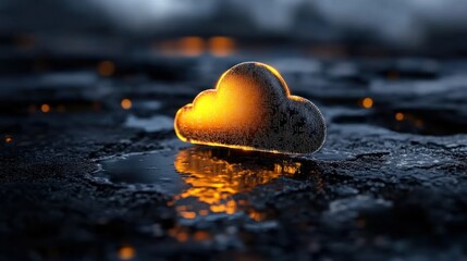 Poster - Stunning Orange Cloud Reflection on Dark Surface with Water Drops