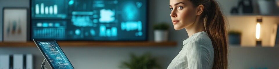 Poster - A person sits in front of a laptop, focusing on the screen