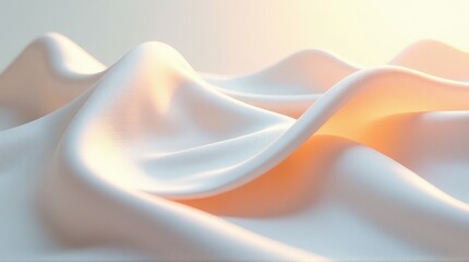 Abstract flowing white fabric resembling smooth waves, gently illuminated by warm light, creating a serene and elegant composition.