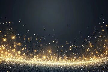 Poster - Golden Glitter Particles on Black: Luxurious Sparkle Background, Elegant Design Element, Festive Texture, Shimmering    