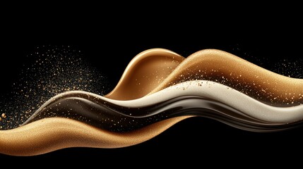 Poster - Abstract Flowing Waves of Gold, Black, and White with Sparkling Effects