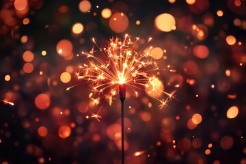 Wall Mural - A close-up of a sparkler on a stick, ideal for use in photos of celebrations or outdoor events