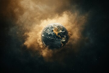 Poster - Captivating view of Earth surrounded by ethereal clouds in a cosmic atmosphere