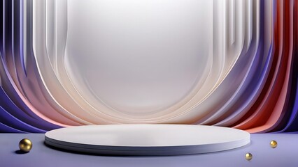 Poster - Elegant abstract stage with soft gradient drapery and golden spheres
