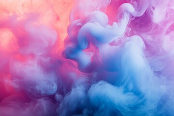 Poster - Colorful smoke curls swirl in a vibrant mix of pink and blue hues against a soft backdrop