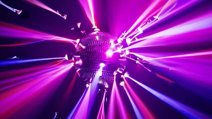Aufkleber - A party snapshot focusing on swirling laser beams and the glittering orb overhead, while vibrant stripes of color stretch across the dance floor.